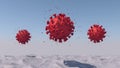 Red virus cells flying. Virus concept. Abstract illustration, 3d rendering. Royalty Free Stock Photo