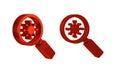 Red Virus under magnifying glass icon isolated on transparent background. Corona virus 2019-nCoV. Bacteria and germs Royalty Free Stock Photo