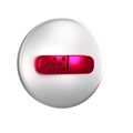 Red Vitamin complex of pill capsule icon isolated on transparent background. Healthy lifestyle. Silver circle button.