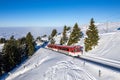 Red Vitznau Rigibahn train on mount rigi Royalty Free Stock Photo
