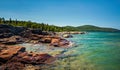 Red Volcanic Rock on the beautiful Rocky Coast of Lake Superior Royalty Free Stock Photo