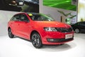 Red volkswagen skoda rapid space back car Royalty Free Stock Photo