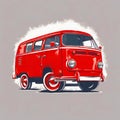 A illustration of a vintage red van on gray background. Royalty Free Stock Photo