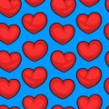 Red volumetric hearts on a blue background.