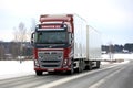 Red Volvo FH Cargo Truck on Winter Road Royalty Free Stock Photo