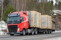Red Volvo FH Semi Trailer Transport Royalty Free Stock Photo