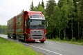 Red Volvo FH16 Truck on Summer Highway