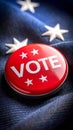 Red Vote Button with Stars on Blue Fabric Royalty Free Stock Photo
