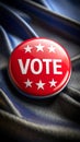 Red Vote Button With Stars On Blue Fabric Political Symbol Royalty Free Stock Photo