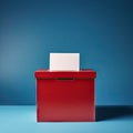 red voter ballot box infront of blue background, concept image us elections