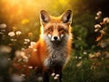 Red Vulpes beautiful animal at green forest with in the nature evening sun with nice light Royalty Free Stock Photo