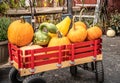 Red Wagon Filled with Pumpkins and Gourds Royalty Free Stock Photo