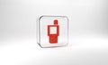 Red Walkie talkie icon isolated on grey background. Portable radio transmitter icon. Radio transceiver sign. Glass Royalty Free Stock Photo