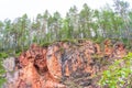 red wall of canyon Kiutakongas rapids in Oulanka National Park, edge of the forest Royalty Free Stock Photo