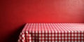 Red Wall, Checkered Tablecloth A Simple Setting for Dining or Display