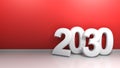 2030 at red wall - 3D rendering Royalty Free Stock Photo