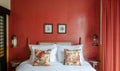 Red wall vintage cozy country home bedroom decoration