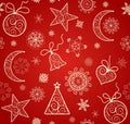 Red wallaper for winter holiday with lacy golden baubles Royalty Free Stock Photo