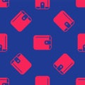Red Wallet icon isolated seamless pattern on blue background. Purse icon. Cash savings symbol. Vector Royalty Free Stock Photo