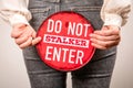 Red Warning Sign with Do Not Enter Message Against Harassment and Personal Boundaries Royalty Free Stock Photo