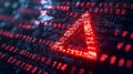 Red warning symbols emerging from a digital stream of binary code, representing a data breach Royalty Free Stock Photo