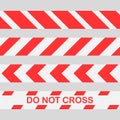 Set red warning tape Do not cross the line caution tape. Seamless police warning tape set.