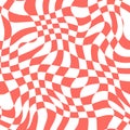 Red Warped Wavy Checkered Art Pattern