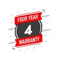 Red warranty stamp. Four year warranty. Flat design. Check mark icon. Checklist document. Shield icon. Quality mark