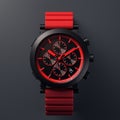 Ultra Realistic Red And Black Watch On Gray Background