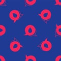 Red Water drop with speech bubbles icon isolated seamless pattern on blue background. Vector Royalty Free Stock Photo