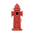 Red Water Hydrant or Fireplug with Valve as Firefighting Equipment Vector Illustration