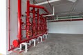 Red water pipe valve,pipe for water piping system control in ind Royalty Free Stock Photo