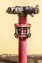 Red water pump for fire fighting in close up. Royalty Free Stock Photo