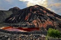 Red water of waste heap of old colliery Royalty Free Stock Photo