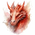 Red watercolor dragon clipart, colored fairy tale mythological illustration. Symbol of 2024 new year. AI Generated