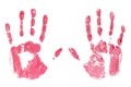 Red watercolor hand print on white background Royalty Free Stock Photo