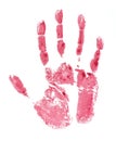 Red watercolor hand print on white background Royalty Free Stock Photo