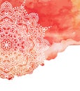 Red watercolor paint background with white hand drawn round doodles and mandalas. design of backdrop