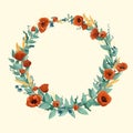 Red watercolor poppies wreath Royalty Free Stock Photo