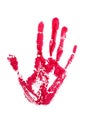 Red watercolor print of human hand on white background isolated close up, handprint illustration, colorful palm and fingers Royalty Free Stock Photo