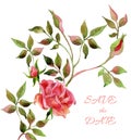Red watercolor roses card