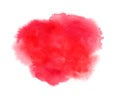 Red watercolor stain with splash, watercolour paint strokes, blots, wet edges. Texture background for Valentine day Royalty Free Stock Photo