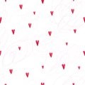 Red watercolour hearts on a white background. Seamless pattern for design. Watercolor lovely drawing. Handwork pictures