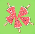 Red watermellon pieces ice lolly