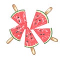 Red watermellon pieces ice lolly