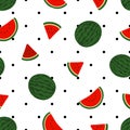 Red watermelon full and slices, with black polka dots Royalty Free Stock Photo