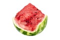 Red watermelon piece on white background isolated close up, sliced water melon with green peel, half cut water-melon Royalty Free Stock Photo