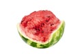 Red watermelon piece on white background isolated close up, sliced water melon with green peel, half cut water-melon Royalty Free Stock Photo