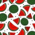 Red watermelon and seeds unfit colored black outline Royalty Free Stock Photo