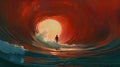 Red Wave: Imagining a Waterless Universe in a Dark and Naturalistic Painting, Generative AI